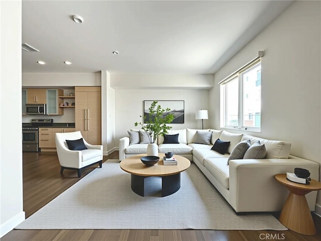1234 Wilshire Blvd Unit 127, Los Angeles, CA 90017 - living area featuring wood finished floors and recessed lighting