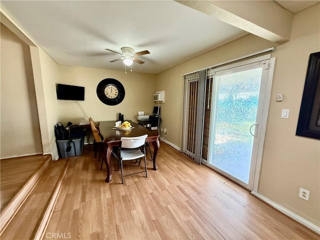 2616 N King St, Bakersfield, CA 93305 - dining space featuring light wood-type flooring, ceiling fan, and an AC wall unit