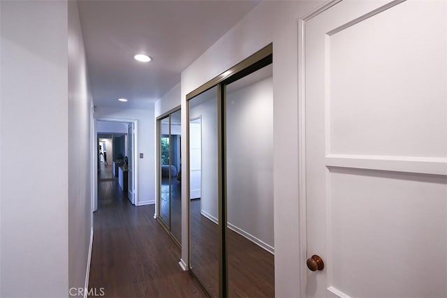 2450 Hermosita Dr, Glendale, CA 91208 - corridor with dark wood-type flooring and recessed lighting