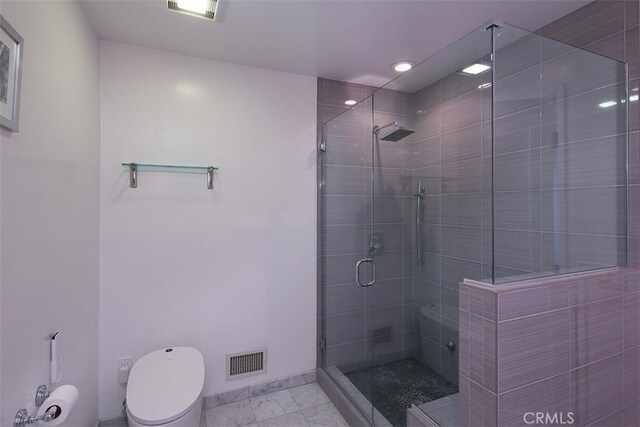 2450 Hermosita Dr, Glendale, CA 91208 - full bath featuring marble look tiles, a stall shower, and recessed lighting