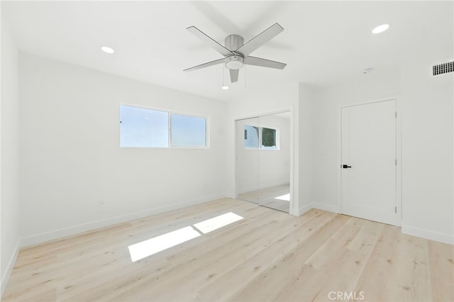 13021 Killion St, Sherman Oaks, CA 91401 - unfurnished bedroom with wood finished floors, recessed lighting, ceiling fan, and a closet