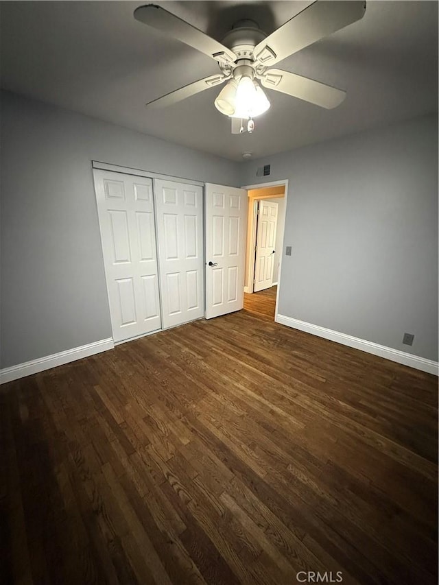 4561 Mimosa Dr, Yorba Linda, CA 92886 - unfurnished bedroom featuring dark wood finished floors, a closet, and ceiling fan