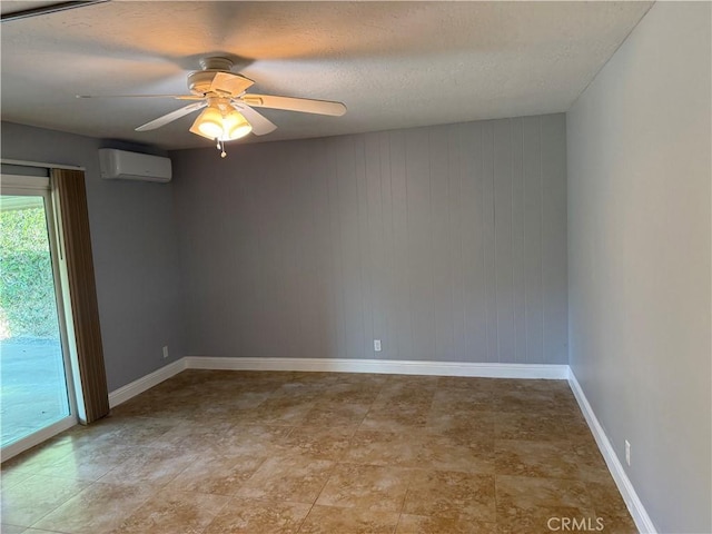 4561 Mimosa Dr, Yorba Linda, CA 92886 - empty room with a wall unit AC, ceiling fan, wooden walls, and a textured ceiling