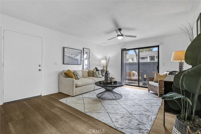 25611 Quail Run Unit 77, Dana Point, CA 92629 - living room featuring wood finished floors and a ceiling fan