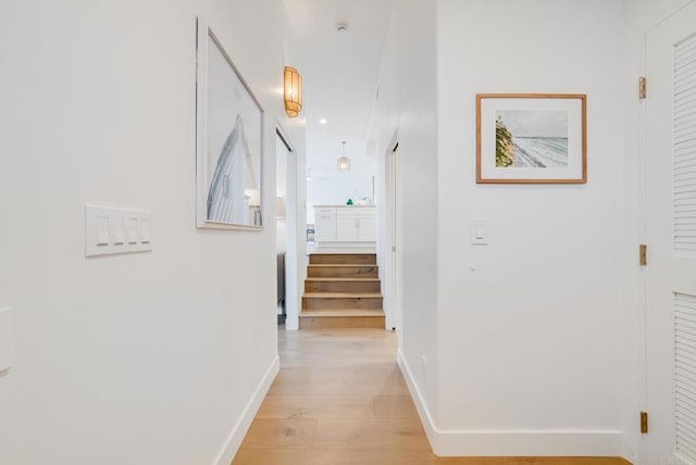 231 5th St, Encinitas, CA 92024 - hall featuring light wood-style floors and stairs