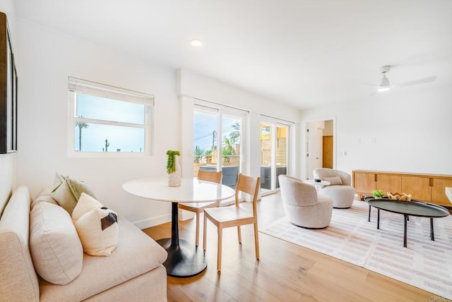 231 5th St, Encinitas, CA 92024 - dining room with light wood-style flooring, recessed lighting, and ceiling fan