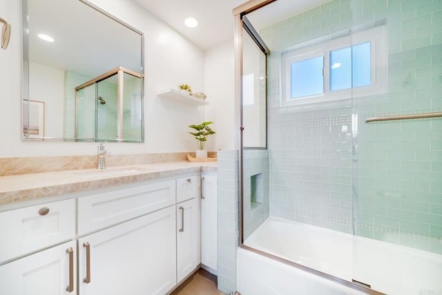 231 5th St, Encinitas, CA 92024 - bathroom featuring vanity, combined bath / shower with glass door, and recessed lighting