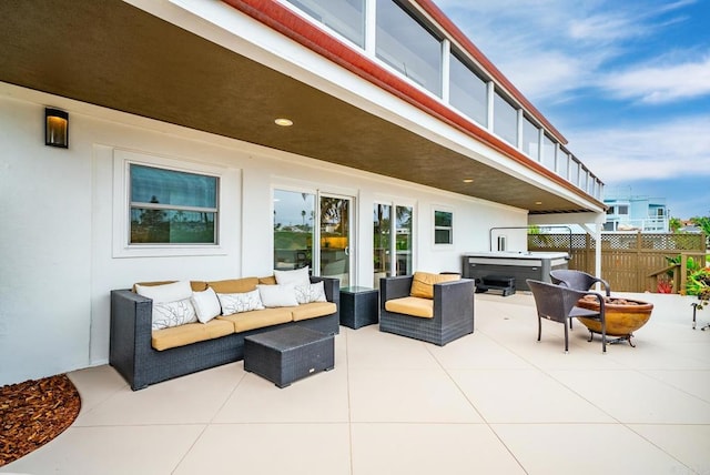 231 5th St, Encinitas, CA 92024 - view of patio with a hot tub and an outdoor hangout area