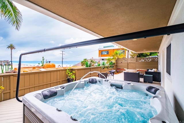 231 5th St, Encinitas, CA 92024 - deck featuring a hot tub and a water view