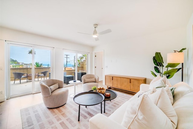 231 5th St, Encinitas, CA 92024 - living room featuring light wood finished floors and a ceiling fan