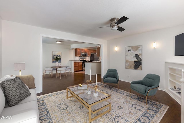 365 Burchett St Unit 112, Glendale, CA 91203 - living area featuring a ceiling fan and dark wood-style flooring