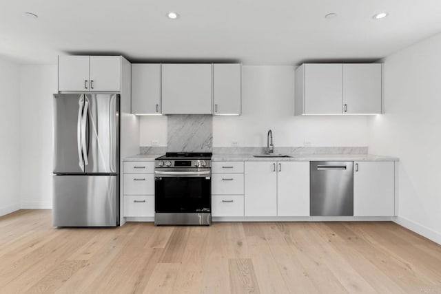 2052 Montgomery Ave, Cardiff By The Sea, CA 92007 - kitchen with appliances with stainless steel finishes, white cabinets, recessed lighting, and light wood finished floors