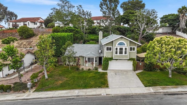 915 Lake Ridge Dr, San Marcos, CA 92078 - view of front of house featuring a garage, driveway, and a chimney