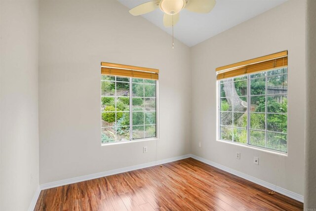 915 Lake Ridge Dr, San Marcos, CA 92078 - spare room with healthy amount of natural light, lofted ceiling, wood finished floors, and ceiling fan