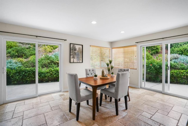 915 Lake Ridge Dr, San Marcos, CA 92078 - dining space featuring stone tile flooring, plenty of natural light, and recessed lighting