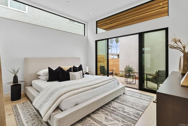 2058 Montgomery Ave, Cardiff By The Sea, CA 92007 - bedroom with access to outside, light wood-style floors, recessed lighting, and a high ceiling
