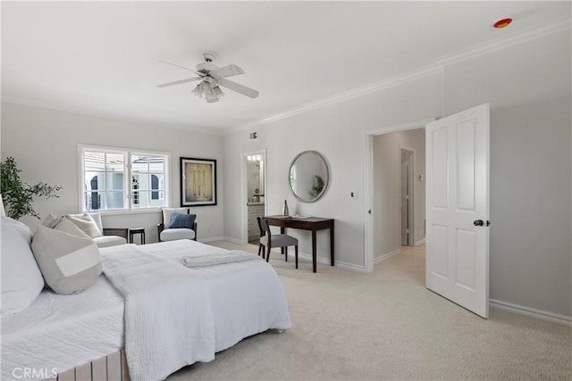 7 Belmont, Newport Beach, CA 92660 - bedroom featuring ornamental molding, light colored carpet, and ceiling fan