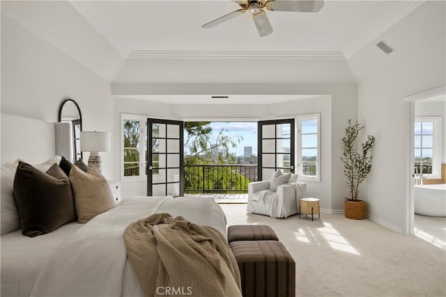 7 Belmont, Newport Beach, CA 92660 - carpeted bedroom featuring crown molding, access to outside, and ceiling fan