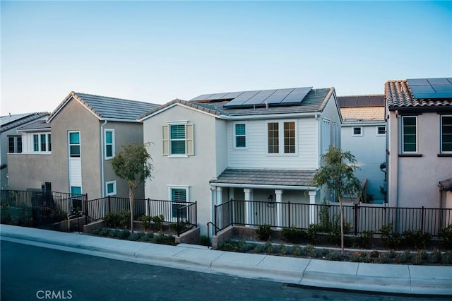 4098 Summer Way, Corona, CA 92883 - multi unit property featuring solar panels, stucco siding, a tile roof, and covered porch