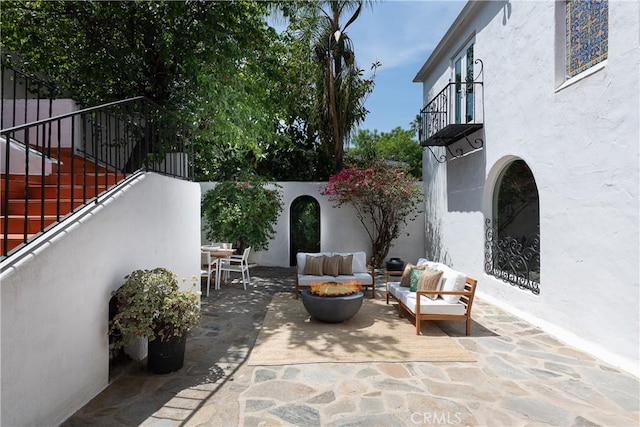 2982 Edgewick Rd, Glendale, CA 91206 - patio / terrace featuring an outdoor living space with a fire pit, a patio area, and stairway