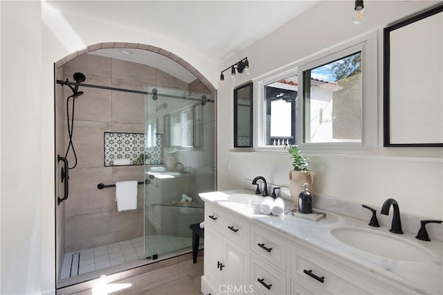 2982 Edgewick Rd, Glendale, CA 91206 - full bath with double vanity, a stall shower, and tile patterned floors