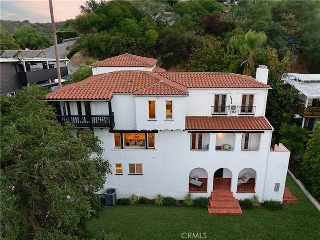 2982 Edgewick Rd, Glendale, CA 91206 - back of property featuring a balcony, french doors, a tile roof, and stucco siding
