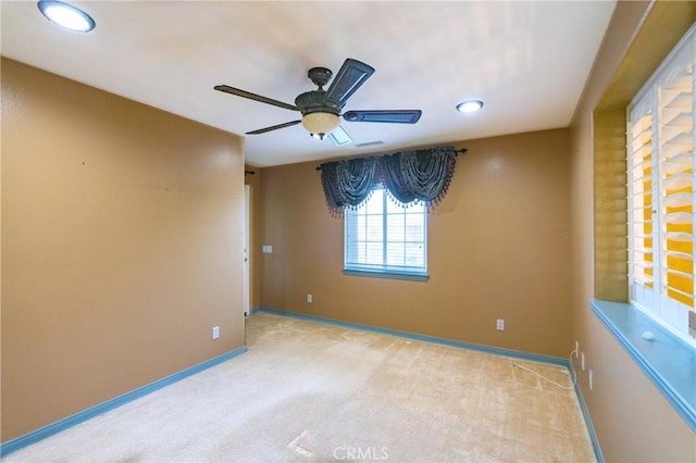 14145 Prairie Creek Pl, Eastvale, CA 92880 - empty room with ceiling fan, carpet, and recessed lighting