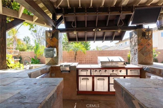 14145 Prairie Creek Pl, Eastvale, CA 92880 - view of patio with area for grilling and a sink