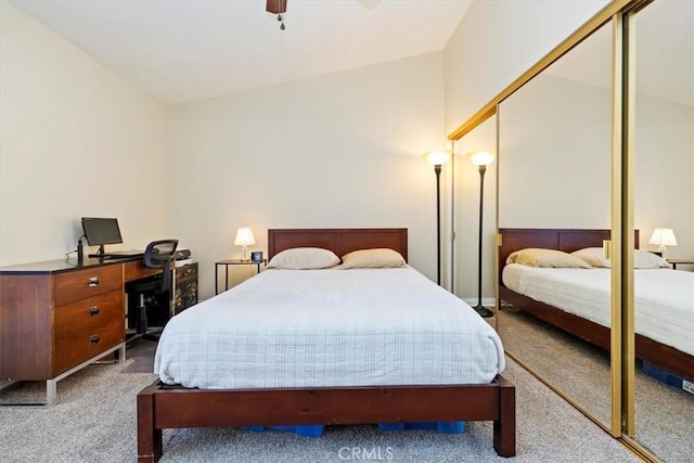 6807 Wilding Pl, Riverside, CA 92506 - carpeted bedroom with lofted ceiling, a closet, ceiling fan, and a desk