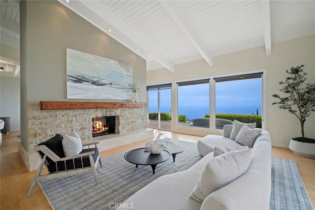 32131 Sea Island Dr, Dana Point, CA 92629 - living room featuring a fireplace, wood finished floors, and wood ceiling