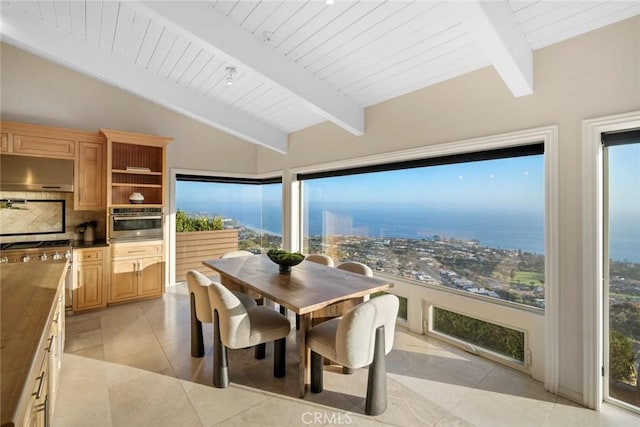 32131 Sea Island Dr, Dana Point, CA 92629 - dining room with light tile patterned floors and wooden ceiling
