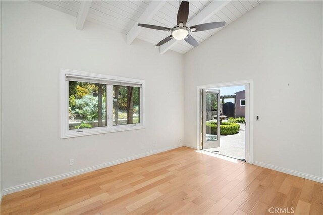 32131 Sea Island Dr, Dana Point, CA 92629 - spare room with healthy amount of natural light, light wood finished floors, wood ceiling, and ceiling fan
