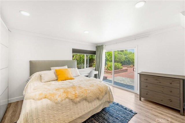 1707 Gay Park Way, Hacienda Heights, CA 91745 - bedroom featuring access to outside, crown molding, wood finished floors, and recessed lighting