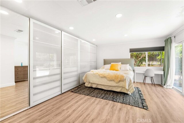 1707 Gay Park Way, Hacienda Heights, CA 91745 - bedroom with wood finished floors, crown molding, recessed lighting, and access to outside