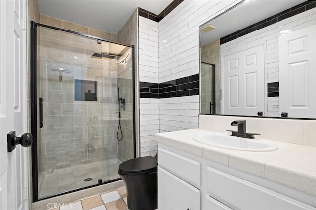 941 W Carson St Unit 210, Torrance, CA 90502 - full bath with vanity, a stall shower, and tile walls