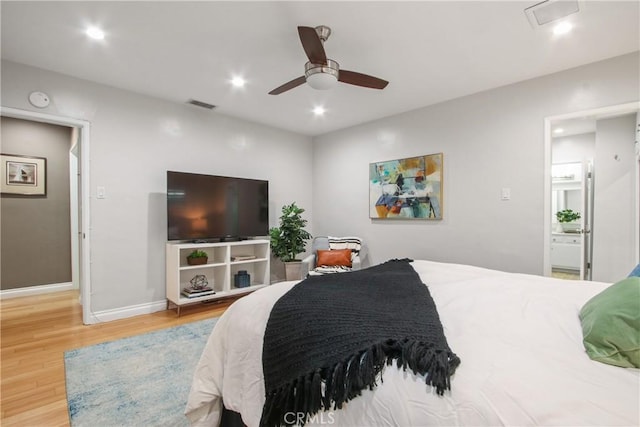 2283 Ximeno Ave, Long Beach, CA 90815 - bedroom with wood finished floors, recessed lighting, ceiling fan, and ensuite bathroom