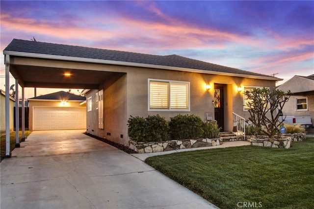 2283 Ximeno Ave, Long Beach, CA 90815 - ranch-style home featuring concrete driveway, a lawn, stucco siding, and crawl space