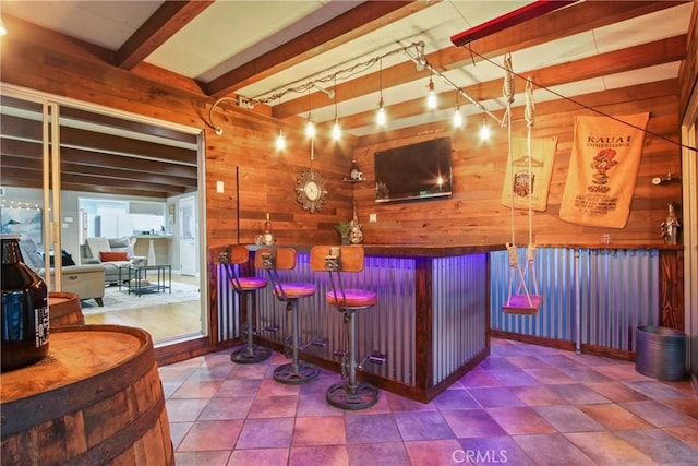 2283 Ximeno Ave, Long Beach, CA 90815 - bar featuring wood walls, beamed ceiling, and tile patterned flooring