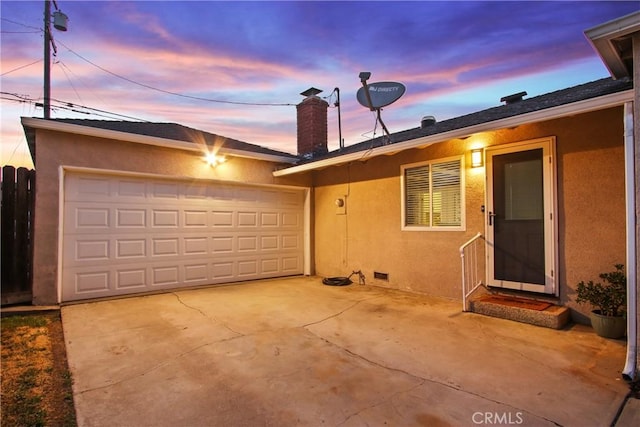2283 Ximeno Ave, Long Beach, CA 90815 - view of front of property featuring stucco siding, concrete driveway, a garage, and a chimney