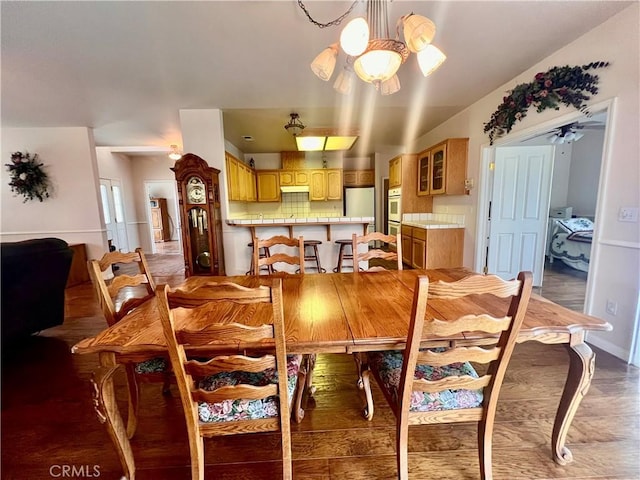21509 Stage Dr, Tehachapi, CA 93561 - dining room with a ceiling fan and wood finished floors