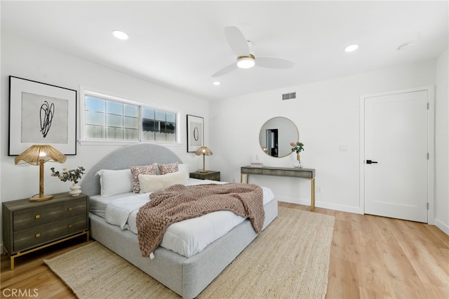 6119 Longridge Ave, Valley Glen, CA 91401 - bedroom featuring light wood-type flooring, ceiling fan, and recessed lighting