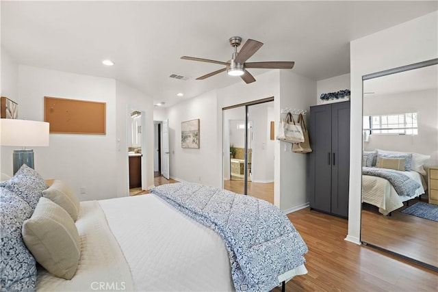 5066 N Nearglen Ave, Covina, CA 91724 - bedroom featuring light wood finished floors, recessed lighting, and ceiling fan