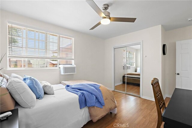 5066 N Nearglen Ave, Covina, CA 91724 - bedroom with wood finished floors, a closet, ceiling fan, and cooling unit