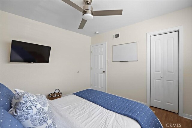 5066 N Nearglen Ave, Covina, CA 91724 - bedroom featuring wood finished floors, a closet, and a ceiling fan