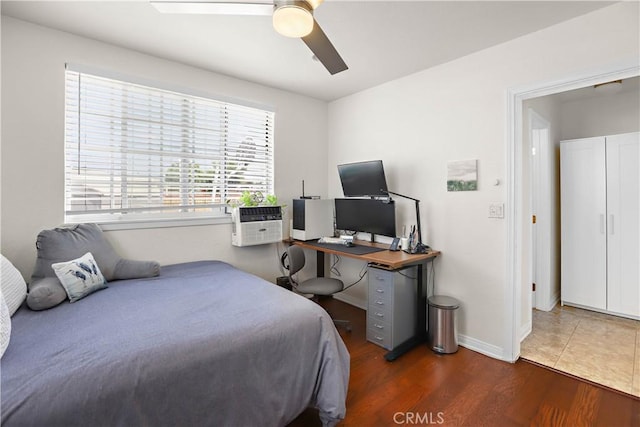 5066 N Nearglen Ave, Covina, CA 91724 - bedroom featuring wood finished floors, ceiling fan, and an office area