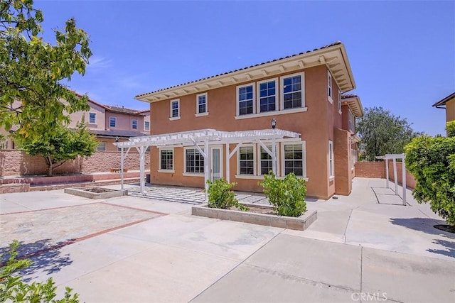 15681 Canon Ln, Chino Hills, CA 91709 - rear view of property with a patio area, a pergola, stucco siding, and a fenced backyard