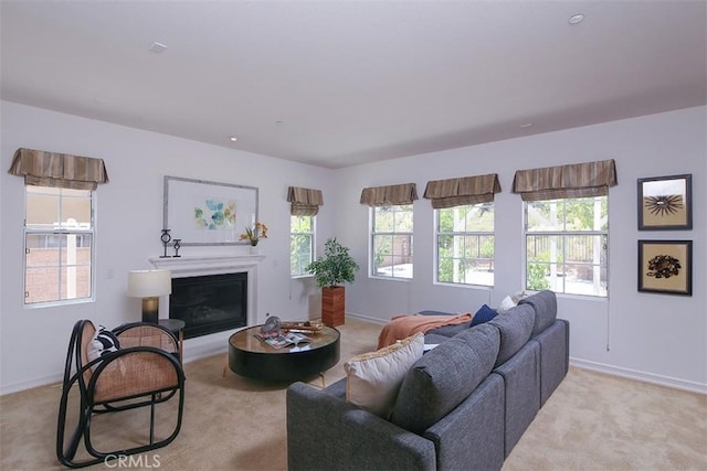 15681 Canon Ln, Chino Hills, CA 91709 - living area featuring light carpet, healthy amount of natural light, and a glass covered fireplace