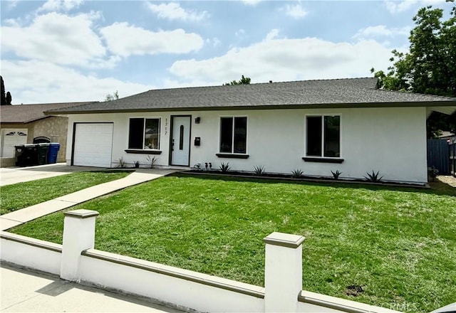 1717 Norval St, Pomona, CA 91766 - ranch-style house featuring a fenced front yard, a garage, driveway, and stucco siding