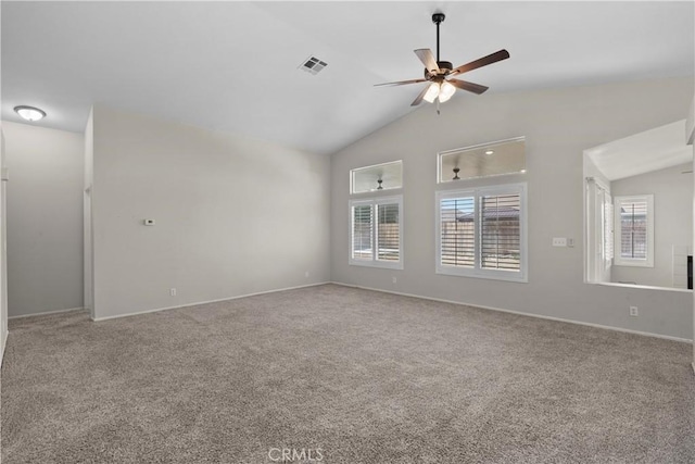 6327 W W Ave J5, Lancaster, CA 93536 - empty room with vaulted ceiling, carpet flooring, and ceiling fan