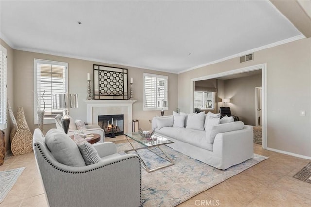 42 Paseo Alba, San Clemente, CA 92672 - living area featuring ornamental molding, light tile patterned floors, and a tile fireplace